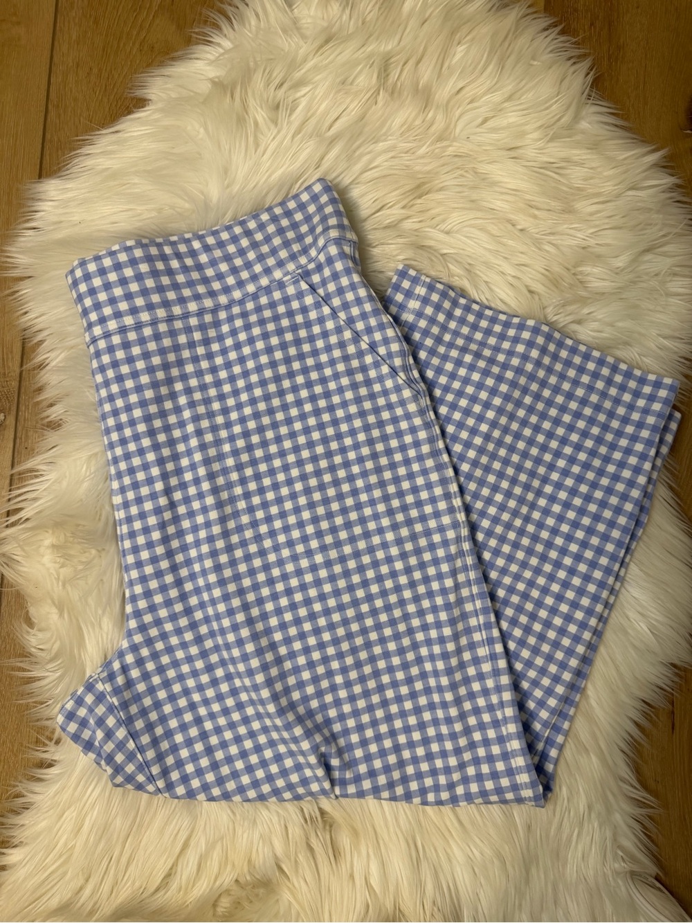 Duluth Trading Co Blue and White Gingham Wide Leg Cropped Pants Size CL